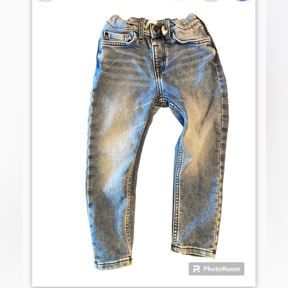 Denim kids jeans.  Size 4–5.  Super soft, elastic waist with adjustment bands